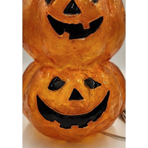 Vintage Halloween Pumpkin Stack Blow Mold Resin Plastics 15” Tall Lighted - Picture 7 of 12